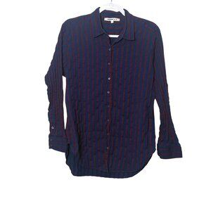Xirena Beau Button Down‎ Boyfriend Fit Shirt Women S Blue Red Metallic Stripe
